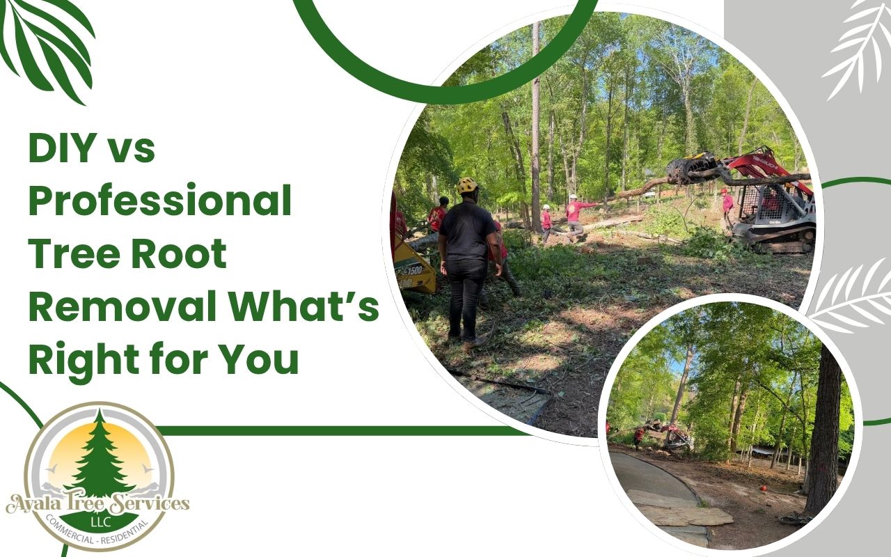 Tree care expert using machinery to remove deep roots safely