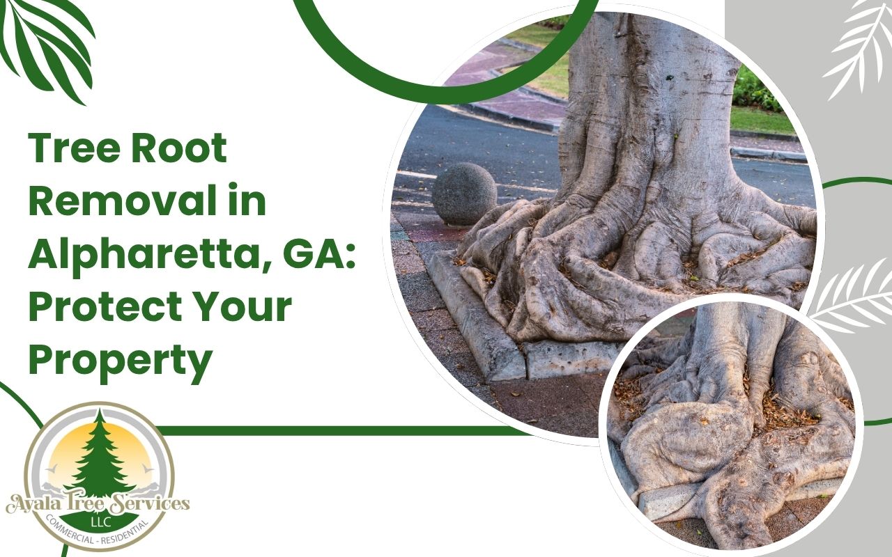 Tree roots lifting sidewalk in an Alpharetta residential area