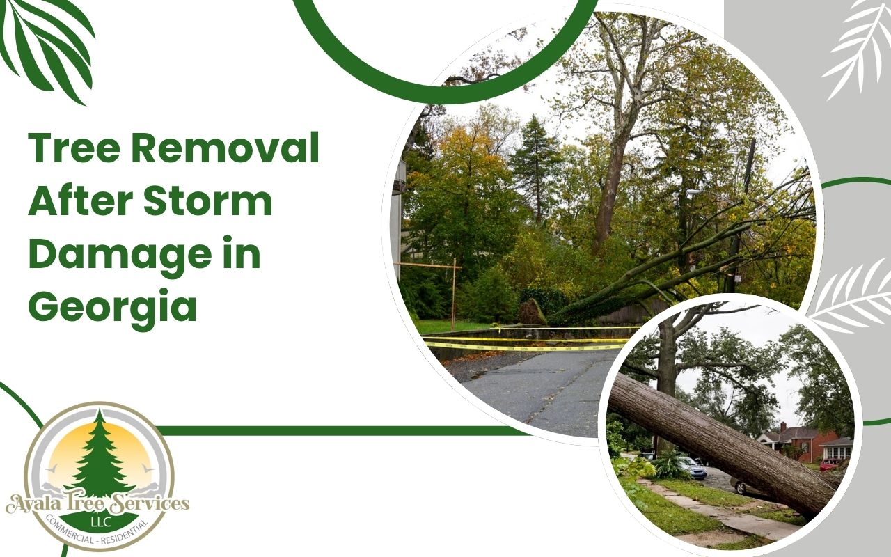 Fallen tree blocking a driveway after a Georgia thunderstorm