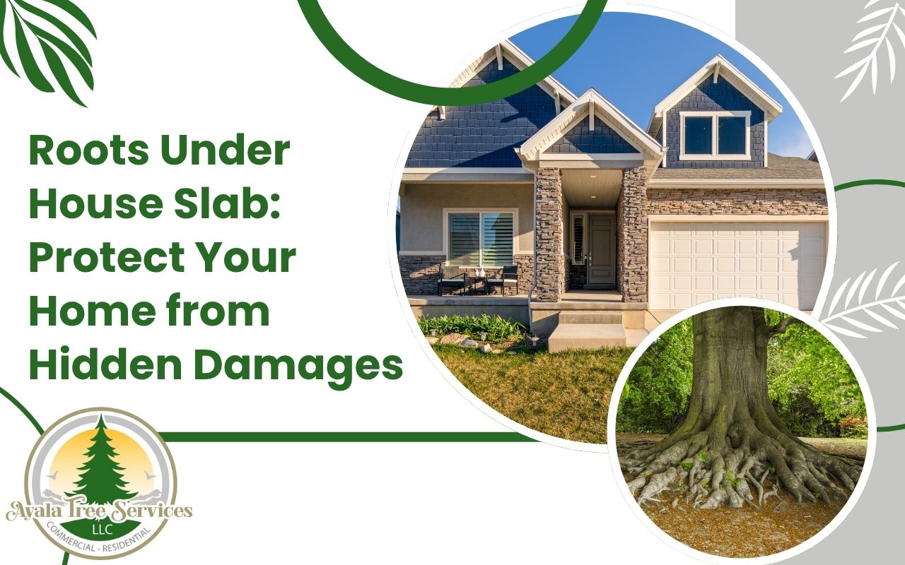 Hairline cracks in a concrete slab caused by tree root intrusion