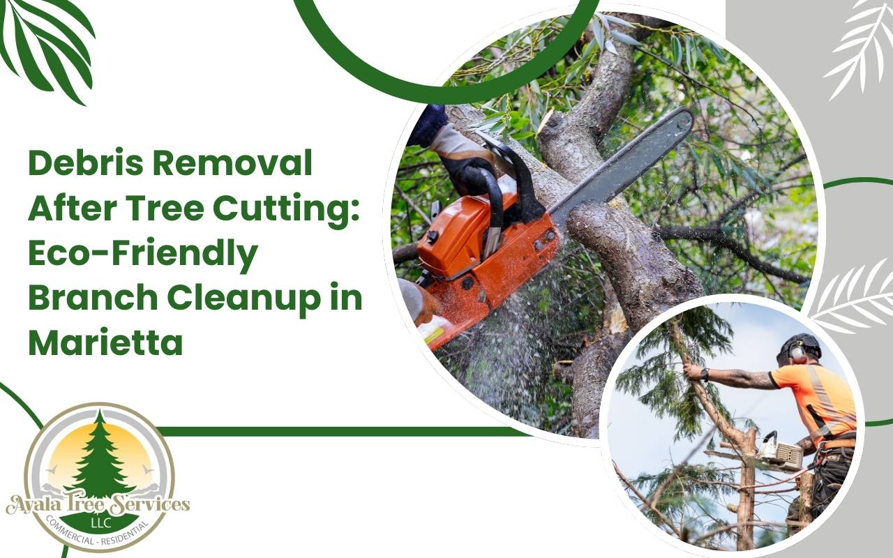 Community volunteers participating in eco-friendly debris removal after tree cutting in Marietta