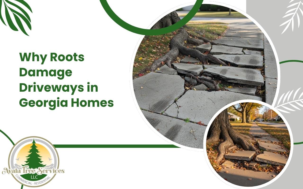 Cracked Georgia driveway caused by tree roots