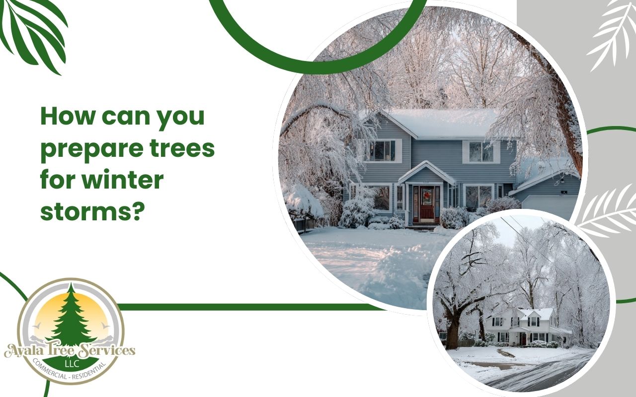 Tree cabling and bracing installed to support weak trees in winter and prevent storm breakage