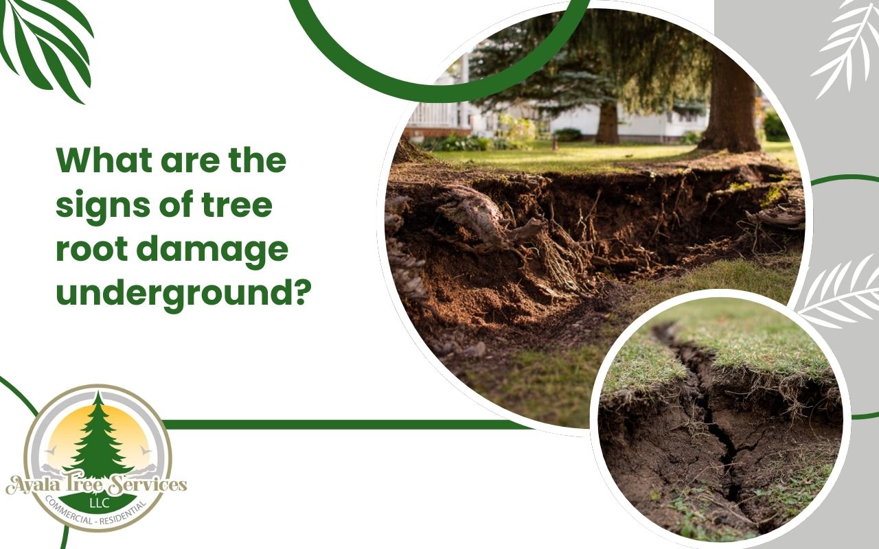 Signs of tree root damage underground shown by uneven yard soil
