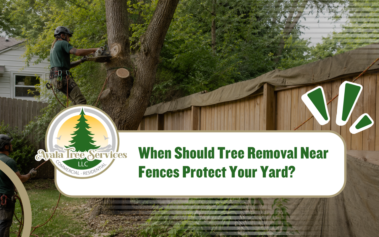 tree removal near fences protecting a backyard fence line