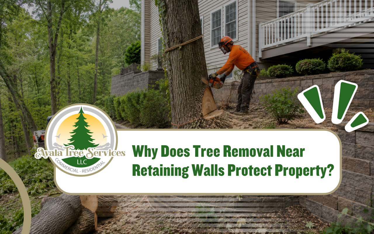 Tree removal near retaining walls protecting a residential property